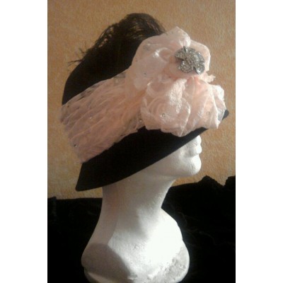 Flapper Vintage 20's Style Black Pink Crystal Flapper Hat Party Costume Wedding  eb-70622273